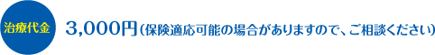 治療代金　3000円（保険適応可能の場合がありますので、ご相談ください）